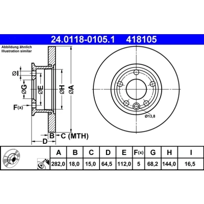 Bilde av ATE 24.0118 0105.1 Bremseskiver 282,0 18,0 5 112,0 fullt ut belagt VOLKSWAGEN: Transporter 4 Bus,