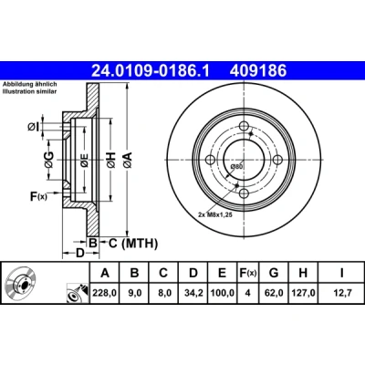 Bilde av ATE 24.0109 0186.1 Bremseskiver 228,0 9,0 4 100,0 fullt ut belagt SUZUKI: SWIFT 5