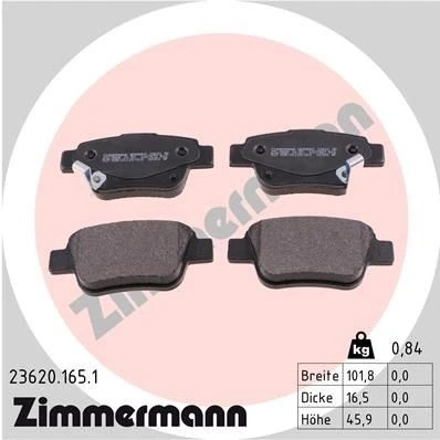 Bilde av ZIMMERMANN 23620.165.1 Bremseklosser med akustisk slitasjevarsel Bildet viser leveranseinnholdet TOYOTA: Avensis II Station Wagon, Sedan