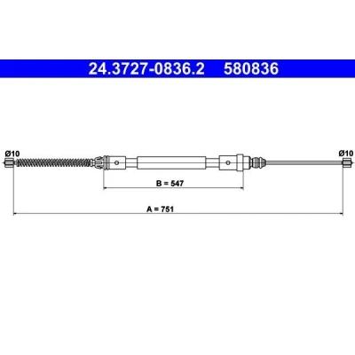 Bilde av ATE 24.3727 0836.2 Bremsekabel 751 PEUGEOT: 406 Stasjonsvogn, Sedan