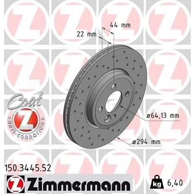 Bilde av ZIMMERMANN SPORT COAT Z 150.3445.52 Bremseskiver 294 22 5/4 4 100 innvendig ventilert, hullet belagt høy karbon MINI: Hatchback, Clubman, Cabrio