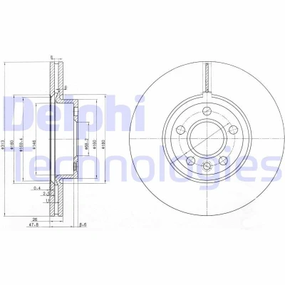 Bilde av DELPHI BG3719 Bremseskiver 313 25 5 ventilert oljet ubehandlet uten hjullager, ABS sensorring VOLKSWAGEN: Transporter 4 Bus,