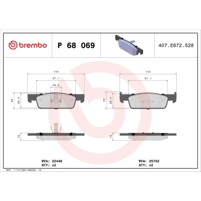 Bilde av BREMBO P 68 069 Bremseklosser ekskl. slitasjevarselkontakt uten tilbehør