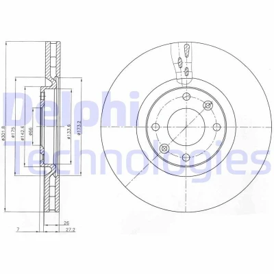 Bilde av DELPHI BG4166 Bremseskiver 302 26 4 ventilert oljet ubehandlet uten hjullager, ABS sensorring PEUGEOT: 5008 I, 3008 308 I Hatchback
