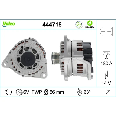 Bilde av VALEO 444718 Dynamo 14V 180A PEUGEOT: Boxer Minibuss, Van, FIAT: Ducato III Flatvogn lastebil / Chassis, CITROËN: Jumper II Minibuss