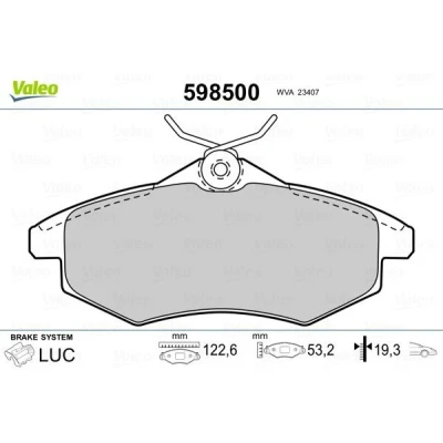 Bilde av VALEO 598500 Bremseklosser framaksel ekskl. slitasjevarselkontakt uten antiskrike blikk CITROËN: C3 II, I Hatchback