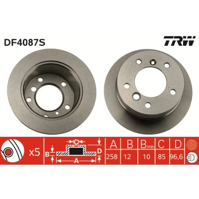 Bilde av TRW DF4087S Bremseskiver 258 12 5 130 fullt ut spraylakkert med skruer MERCEDES BENZ: G Klasse SUV, Sprinter 3 T Flatvogn lastebil/Chassis