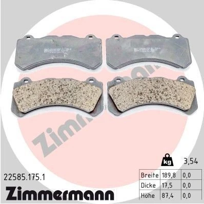 Bilde av ZIMMERMANN 22585.175.1 Bremseklosser ikke klargjort for slitasjeindikator Bildet viser leveranseinnholdet VOLVO: V60 I, S60 II