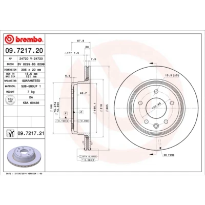 Bilde av BREMBO COATED DISC LINE 09.7217.21 Bremseskiver 305 20 5 innvendig ventilert belagt JAGUAR: XJ Sedan, XK 8 Coupé