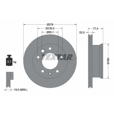 Bilde av TEXTAR PRO 92131503 Bremseskiver 276 22 05/07 130 innvendig ventilert belagt uten hjulfestebolt, hjulnav
