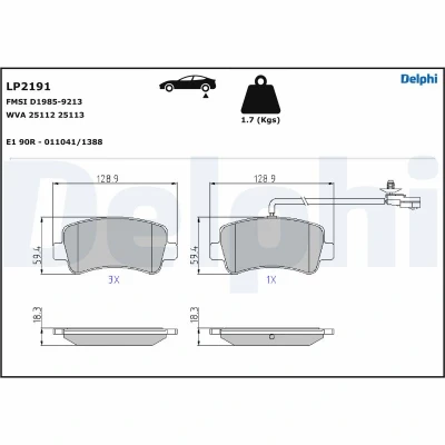 Bilde av DELPHI LP2191 Bremseklosser inkl. slitasjevarselkontakt med antihyle blikk uten tilbehør RENAULT: MASTER 3 Kasten, 3, Bus