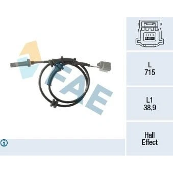Bilde av FAE 78468 ABS Sensor med kabel Hall prinsipp 2 715 NISSAN: Qashqai