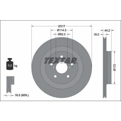 Bilde av TEXTAR 92343103 Bremseskiver 317 18 05/07 114,3 innvendig ventilert belagt uten hjulfestebolt, hjulnav TOYOTA: RAV4 V, SUZUKI: Across SUV