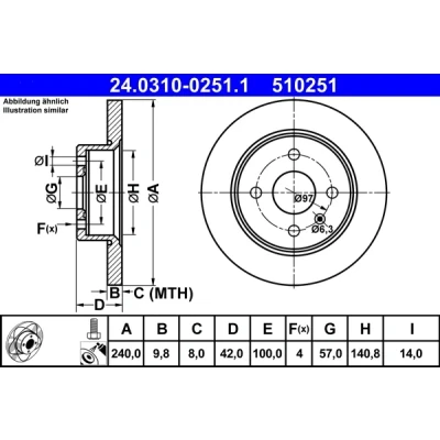 Bilde av ATE PowerDisc 24.0310 0251.1 Bremseskiver 240,0 9,8 4 100,0 fullt ut belagt med skruer OPEL: Astra H Caravan, Meriva A, GTC