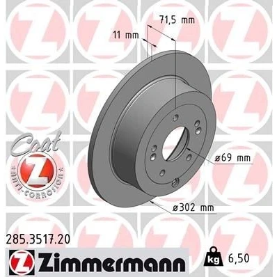 Bilde av ZIMMERMANN COAT Z 285.3517.20 Bremseskiver 302 11 8/5 5 114 fullt ut belagt HYUNDAI: SANTA FE 2