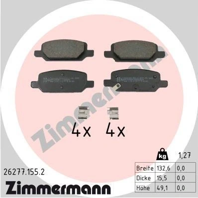 Bilde av ZIMMERMANN 26277.155.2 Bremseklosser med akustisk slitasjevarsel Bildet viser leveranseinnholdet, glideplate TESLA: Model 3, Y