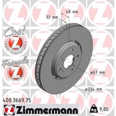 Bilde av ZIMMERMANN FORMULA Z COAT 400.3669.75 Bremseskiver 334 32 6/5 5 112 ventilert, todelt bremseskive belagt legert / høykull