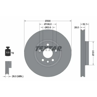 Bilde av TEXTAR PRO+ 92159205 Bremseskiver 300 28 05/06 108 innvendig ventilert belagt høy karbon uten hjulfestebolt, hjulnav VOLVO: V60 I, V70 3