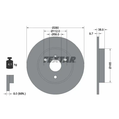 Bilde av TEXTAR PRO 92155503 Bremseskiver 280 9,7 03/04 112 fullt ut belagt uten hjulfestebolt, hjulnav SMART: Fortwo I Coupé, II Coupé