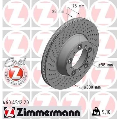Bilde av ZIMMERMANN 460.4512.20 Bremseskiver 330 28 10/5 5 130 innvendig ventilert, hullet belagt PORSCHE: 911 Coupé