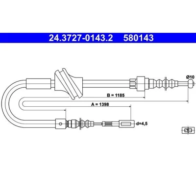 Bilde av ATE 24.3727 0143.2 Bremsekabel 1398 AUDI: Cabriolet B4, Coupe B3, 80 B3