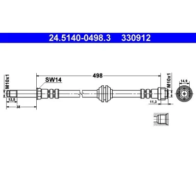 Bilde av ATE 24.5140 0498.3 Bremseslange 498 M10x1 MERCEDES BENZ: Vito Mixto, Minibuss, Viano
