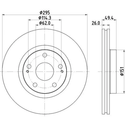 Bilde av HELLA PRO 8DD 355 114 671 Bremseskiver 295 26 05/07 114,3 innvendig ventilert belagt uten hjulfestebolt, hjulnav TOYOTA: Avensis II Station Wagon