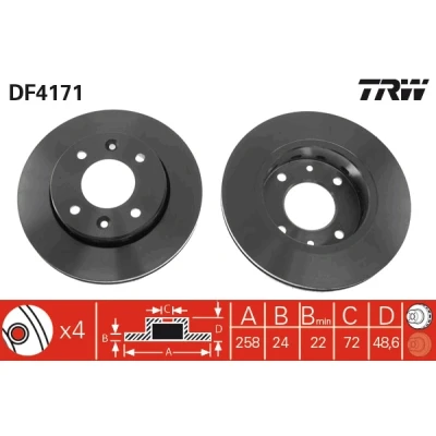 Bilde av TRW DF4171 Bremseskiver 258 24 4 114,3 ventilert spraylakkert