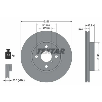 Bilde av TEXTAR PRO 92164203 Bremseskiver 258 22 04/06 100 innvendig ventilert belagt uten hjulfestebolt, hjulnav TOYOTA: Yaris III Hatchback