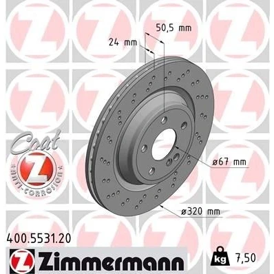 Bilde av ZIMMERMANN COAT Z 400.5531.20 Bremseskiver 320 24 6/5 5 112 innvendig ventilert, hullet belagt høy karbon MERCEDES BENZ: SL Cabrio