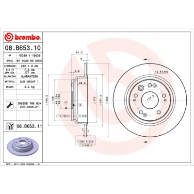 Bilde av BREMBO COATED DISC LINE 08.B653.11 Bremseskiver 282 9 5 fullt ut belagt med skruer HONDA: Accord 7 Tourer