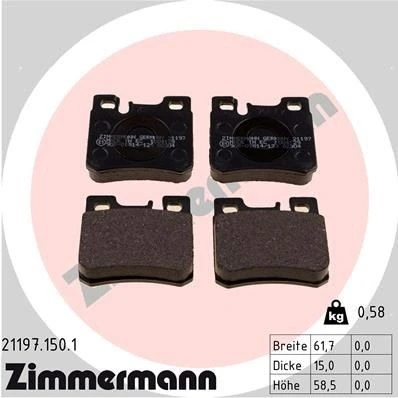 Bilde av ZIMMERMANN 21197.150.1 Bremseklosser klargjort for slitasjeindikator Bildet viser leveranseinnholdet MERCEDES BENZ: W124 Sedan, E Klasse Sedan