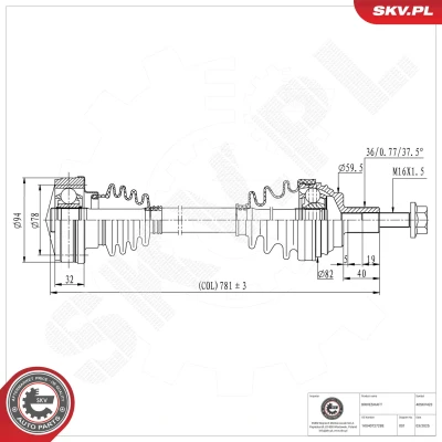 Bilde av Drivaksel, Framaksel høyre Esen skv 40SKV423 seat, skoda, vw OE 1K0407272BE, 1K0407272BS, 1K0407272DM