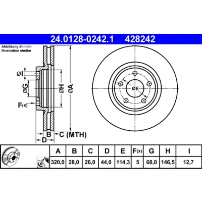Bilde av ATE 24.0128 0242.1 Bremseskiver 320,0 28,0 5 114,3 ventilert belagt NISSAN: Qashqai / Qashqai+2 I, Juke