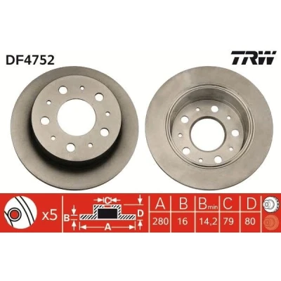 Bilde av TRW DF4752 Bremseskiver 280 16 5 130 fullt ut spraylakkert høy karbon FIAT: Ducato III Flatvogn lastebil / Chassis, Minibuss