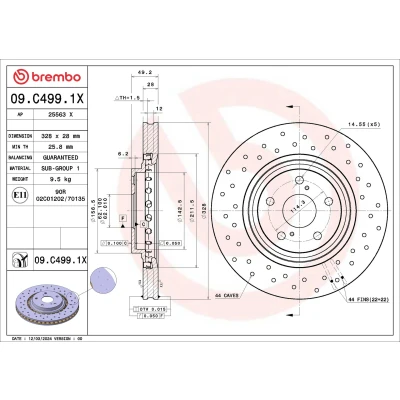 Bilde av BREMBO Bremseskive TOYOTA: RAV4 IV SUV, LEXUS: NX, RX III 328mm 28mm 5 perforert / ventilert belagt 09.C499.1X Bremseskiver, Skivebremser