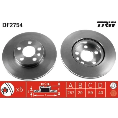 Bilde av TRW DF2754 Bremseskiver 257 20 5 98 ventilert spraylakkert PEUGEOT: Expert I Van