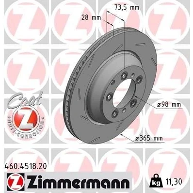 Bilde av ZIMMERMANN 460.4518.20 Bremseskiver 365 28 8/5 5 130 innvendig ventilert, med sliss belagt