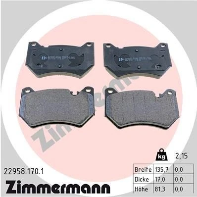 Bilde av ZIMMERMANN 22958.170.1 Bremseklosser klargjort for slitasjeindikator Bildet viser leveranseinnholdet AUDI: Q5