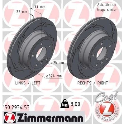 Bilde av ZIMMERMANN 150.2934.53 Bremseskiver 324 22 6/5 5 120 innvendig ventilert, med sliss belagt høy karbon BMW: 1 Cabrio, Coupé
