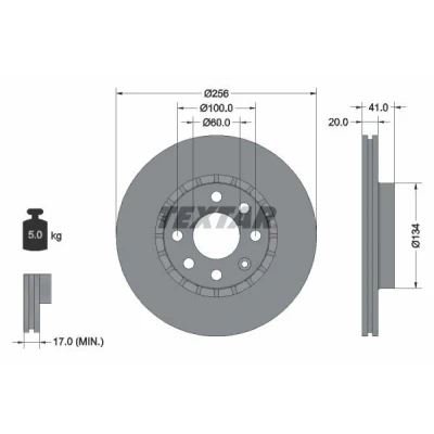 Bilde av TEXTAR PRO 92056503 Bremseskiver 256 20 04/07 100 utvendig ventilert belagt uten hjulfestebolt, hjulnav OPEL: Vectra A Sedan, Corsa B Hatchback