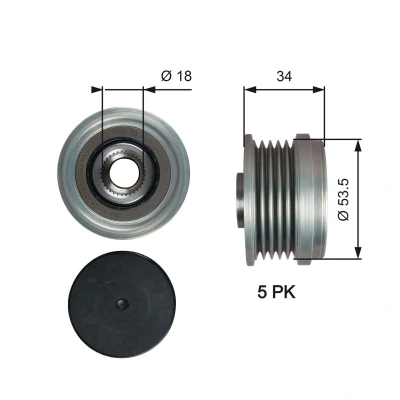Bilde av GATES OAP7202 Frihjul Dynamo 34 FleetRunner Micro V Stretch Fit OPEL: Astra J Hatchback, Insignia A Sports Tourer, Corsa D Hatchback