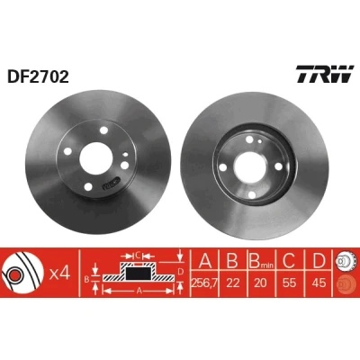 Bilde av TRW DF2702 Bremseskiver 257 22 4 100 ventilert spraylakkert MAZDA: 323 C IV Hatchback, MX 5 I, FAMILIA