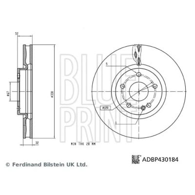 Bilde av BLUE PRINT Bremseskive MERCEDES BENZ: Vito Van, Tourer, V Klasse framaksel 330mm 32mm 5 hull 120mm innvendig ventilert ADBP430184 Bremseskiver