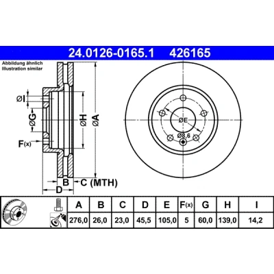 Bilde av ATE 24.0126 0165.1 Bremseskiver 276,0 26,0 5 105,0 ventilert belagt med skruer OPEL: Astra J Sports Tourer, Hatchback