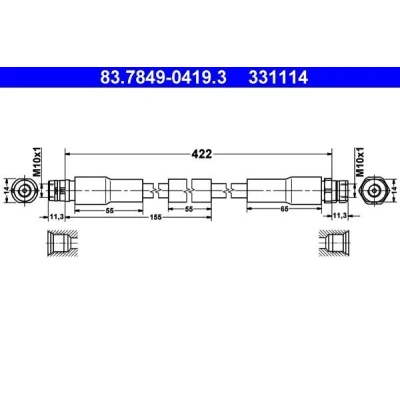 Bilde av ATE 83.7849 0419.3 Bremseslange 422 AUDI: A8 D3