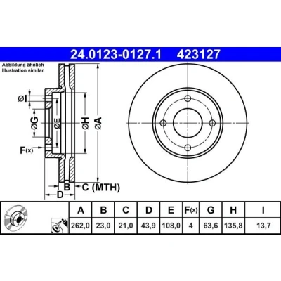 Bilde av ATE Bremseskive FORD: FIESTA 7 262,0mm 23,0mm 4 108,0mm ventilert belagt 24.0123 0127.1 2095058,H1BC1125A1A Bremseskiver, Skivebremser