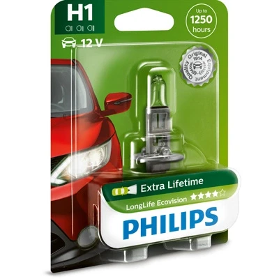 Bilde av Halogenlampe PHILIPS LongLife EcoVision H1 P14,5s, passer mange bilmodeller, 000000 000268, 000375, 030005050011, 07 11 9 978 390