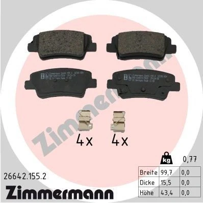 Bilde av ZIMMERMANN 26642.155.2 Bremseklosser med akustisk slitasjevarsel Bildet viser leveranseinnholdet, glideplate