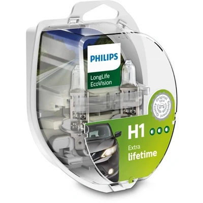 Bilde av Halogenlampe PHILIPS LongLife EcoVision H1 P14,5s, passer mange bilmodeller, 000000 000268, 000375, 030005050011, 07 11 9 978 390